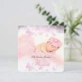 ピンクホワイトスパークルバタフライバプテスマ《キリスト教》洗礼式や命名式 招待状 (スタンド正面)