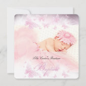 ピンクホワイトスパークルバタフライバプテスマ《キリスト教》洗礼式や命名式 招待状 (正面)