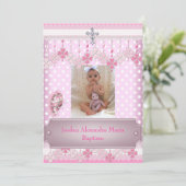 ピンクホワイトスポットフォトフレーム十字洗礼2 招待状 (スタンド正面)