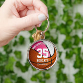 ピンクホワイトスポーツチーム女子バスケットボール キーホルダー (手)