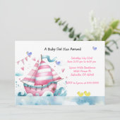 ピンクホワイトセイボートベビーガールシャワー招待状 招待状 (スタンド正面)