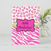 ピンクホワイトゼブラヒョウ40th誕生日パーティー 招待状 (スタンド正面)