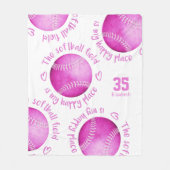 ピンクホワイトソフトボールフィールド私の幸せな場所の女の子 フリースブランケット (正面)