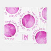 ピンクホワイトソフトボールフィールド私の幸せな場所の女の子 フリースブランケット (正面(横))