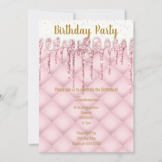 ピンクホワイトタフテッドケーキすべての行事誕生日 招待状 (正面)