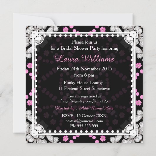 ピンクホワイトダイヤモンドスパークルブライダルシャワー招待状 招待状 (裏面)