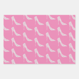 ピンクホワイトダイヤモンドハイヒール結婚シューズ ラッピングペーパーシート