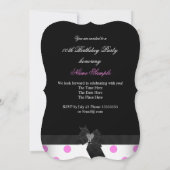 ピンクホワイトダイヤモンドハートブラック水玉模様誕生日 招待状 (裏面)