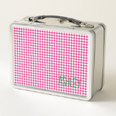 ピンクホワイトチェックグリーン名前をカスタムする学校 メタルランチボックス (裏面)