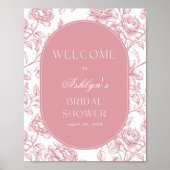 ピンクホワイトチャイノエリーブライダルシャワーウェルカムサイン ポスター (正面)