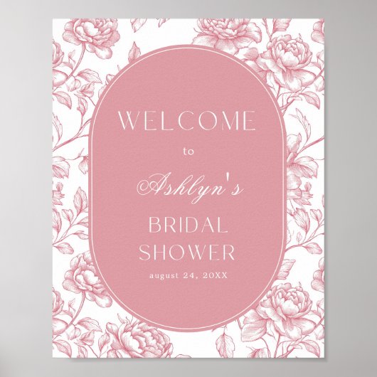 ピンクホワイトチャイノエリーブライダルシャワーウェルカムサイン ポスター (正面)