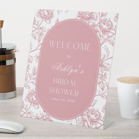 ピンクホワイトチャイノエリーブライダルシャワーウェルカムサイン 台座サイン (インサイチュ)