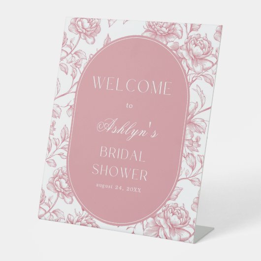 ピンクホワイトチャイノエリーブライダルシャワーウェルカムサイン 台座サイン (正面)