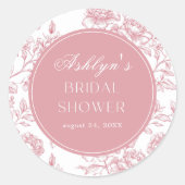 ピンクホワイトチャイノエリーブライダルシャワーラウンドステッカー ラウンドシール (正面)