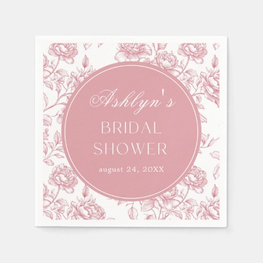 ピンクホワイトチャイノエリーブライダルシャワー紙ナプキン スタンダードカクテルナプキン (正面)