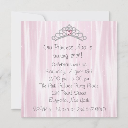 ピンクホワイトティアラガールズプリンセス誕生日パーティー 招待状 (裏面)