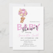 ピンクホワイトテディパーティの招待状 案内状 (正面)