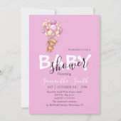 ピンクホワイトテディパーティの招待状 案内状 (正面)