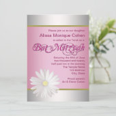 ピンクホワイトデイジーバルミツワー招待状 招待状 (スタンド正面)