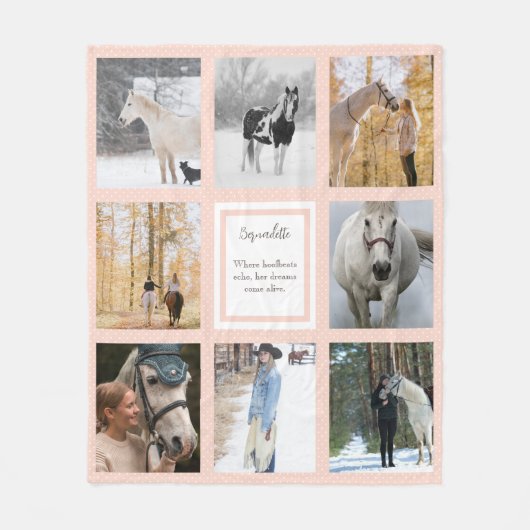 ピンクホワイトドットウマ科のフォトガール馬好き フリースブランケット (正面)