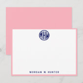 ピンクホワイトネイビーサークルモノグラムフォントDIY BG サンキューカード (正面/裏面)