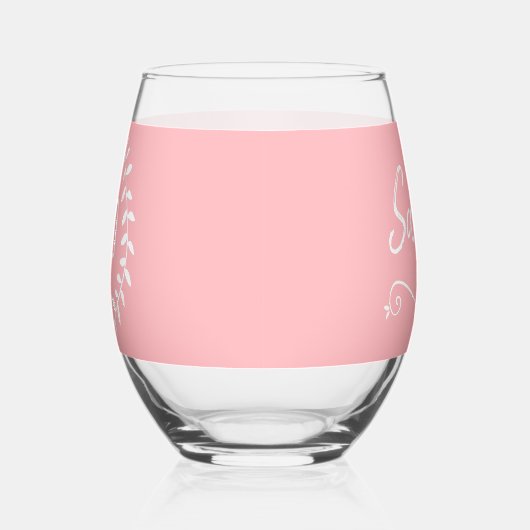 ピンクホワイトネーム誕生日4サンドラ飲み物用品セット ステムなしワイングラス (右)