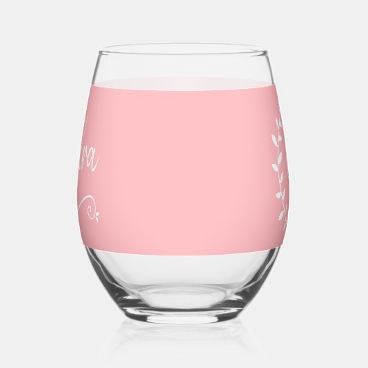 ピンクホワイトネーム誕生日4サンドラ飲み物用品セット ステムなしワイングラス (左)