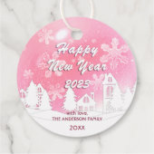 ピンクホワイトハウススノーフレーククリスマスハッピーニューイヤー フェイバータグ (裏面)