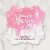 ピンクホワイトハウススノーフレーククリスマスハッピーニューイヤー フェイバータグ (裏面)
