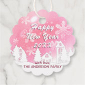 ピンクホワイトハウススノーフレーククリスマスハッピーニューイヤー フェイバータグ (裏面)
