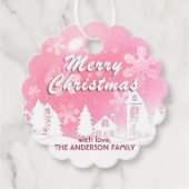 ピンクホワイトハウススノーフレーククリスマスハッピーニューイヤー フェイバータグ (正面)