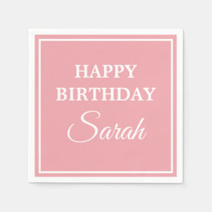 ピンクホワイトハッピーバースデー スタンダードカクテルナプキン