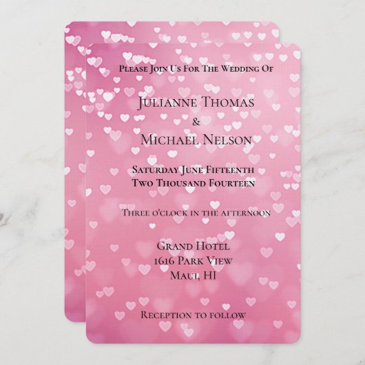 ピンクホワイトハートロマン結婚ティック 招待状 (正面/裏面)