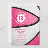 ピンクホワイトバスケガーリーットバースデーパーティー 招待状 (正面)