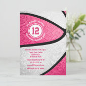 ピンクホワイトバスケガーリーットバースデーパーティー 招待状 (スタンド正面)