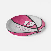 ピンクホワイトバスケットボール女子スポーツパーティー ペーパープレート (アングル)