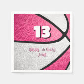 ピンクホワイトバスケットボール女子バースデースポーツパーティー スタンダードカクテルナプキン (正面)