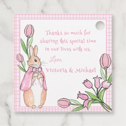 ピンクホワイトバニーありがとう赤ちゃんシャワー フェイバータグ (裏面)