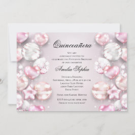 ピンクホワイトバルーンQuinceaenera 招待状
