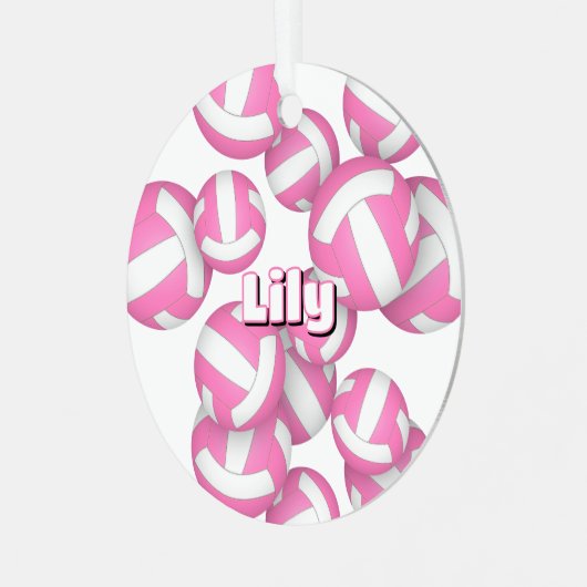 ピンクホワイトバレーボールwアスリート名keepsake メタルオーナメント (正面左)