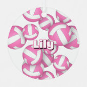 ピンクホワイトバレーボールwアスリート名keepsake メタルオーナメント (正面)