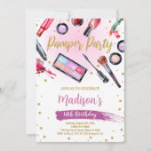 ピンクホワイトパンパーパーティー誕生日招待状 招待状 (正面)