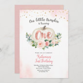 ピンクホワイトパンプキンファースト誕生日招待状 招待状 (正面/裏面)