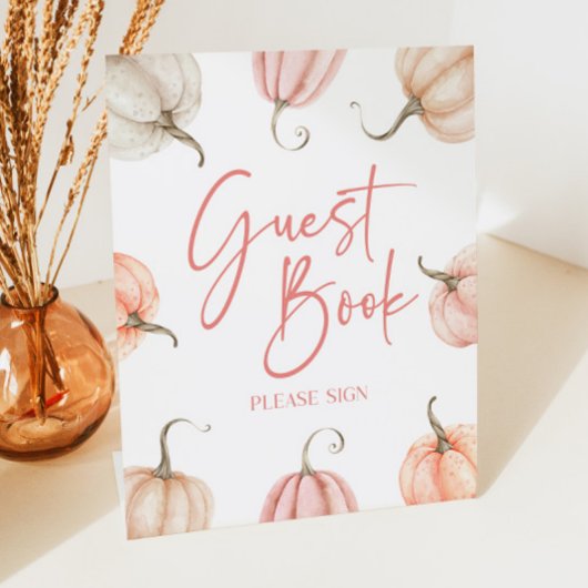 ピンクホワイトパンプキン秋オータムゲストブック 台座サイン