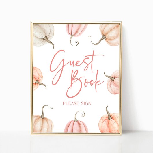 ピンクホワイトパンプキン秋秋ゲストブックサイン ポスター