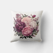 ピンクホワイトパープルバラ牡丹フローラ花 クッション (裏面)