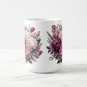ピンクホワイトパープルバラ牡丹フローラ花 コーヒーマグカップ (中央)