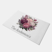 ピンクホワイトパープルバラ牡丹フローラ花 ドアマット (アングル)