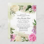 ピンクホワイトパープルフローラお祝い 招待状 (正面/裏面)