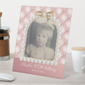 ピンクホワイトパール100誕生日ヴィンテージ写真 台座サイン (インサイチュ)